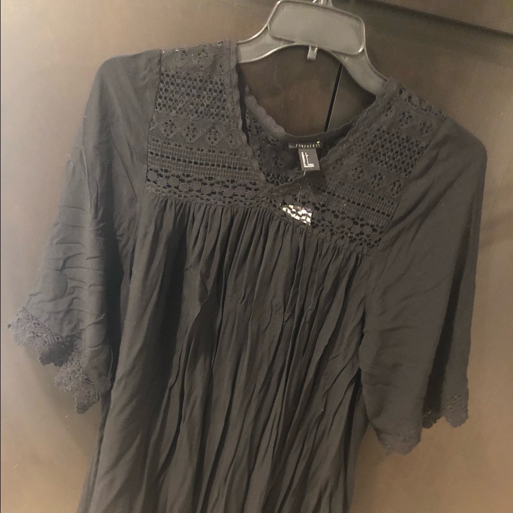 Mid length black flowy dress